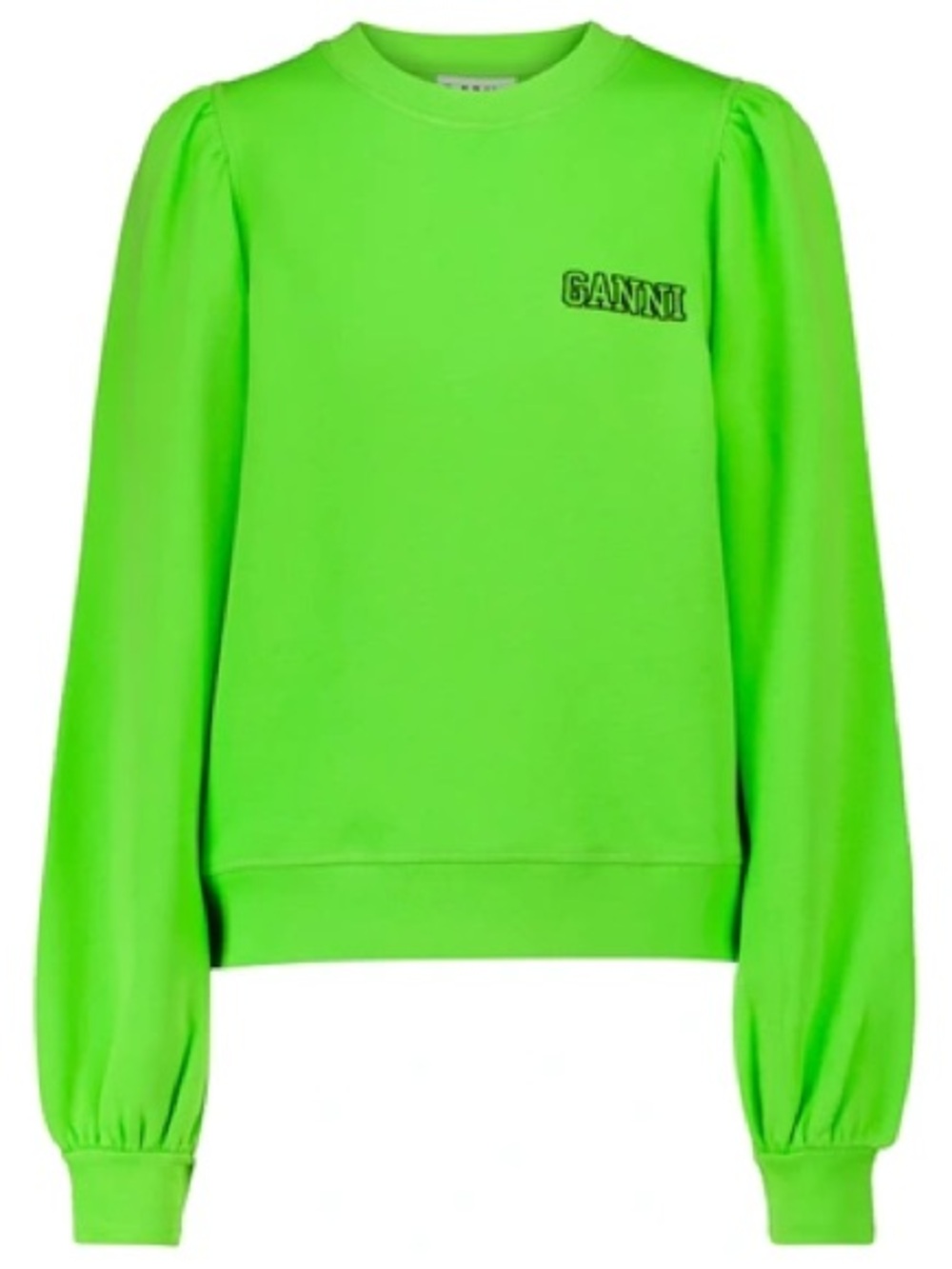 Ganni Bright Neon Green Puff-Sleeve Sweatshirt Size XS